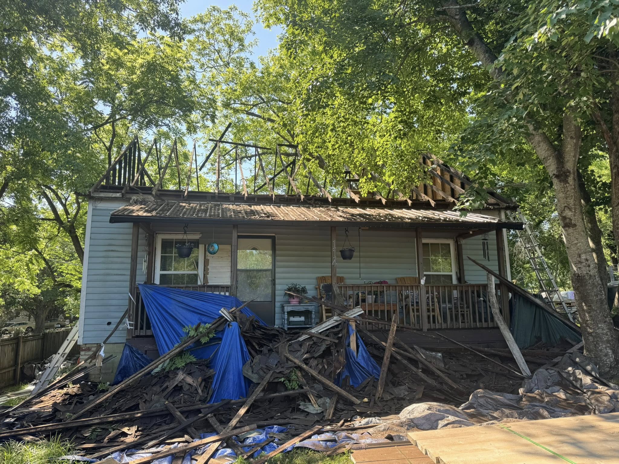 Destroyed roof, before the rebuild